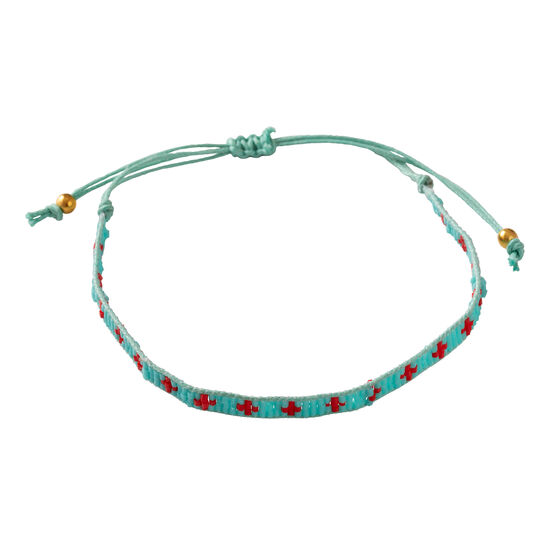 Aqua and Red cross beaded bracelet